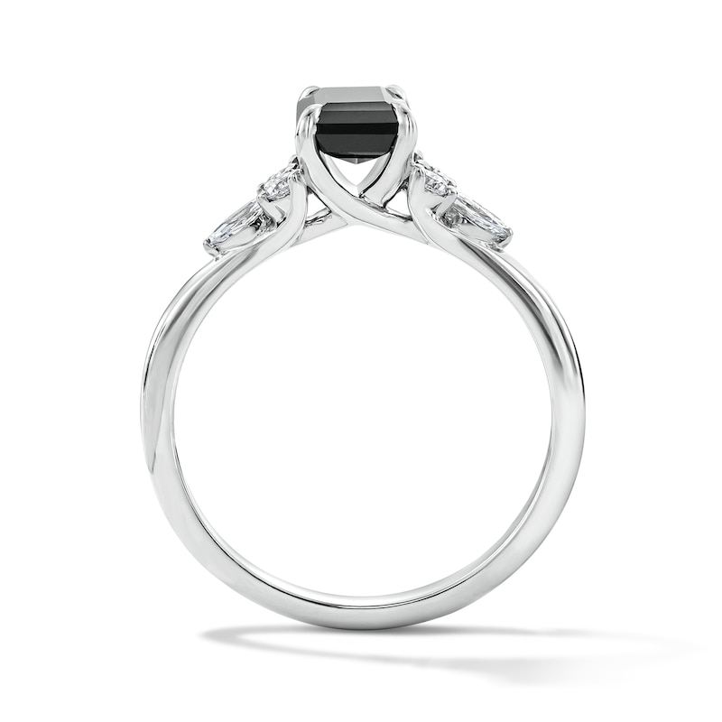 Main Image 3 of 1-3/4 CT. T.W. Emerald-Cut Black and White Diamond Engagement Ring in 14K White Gold