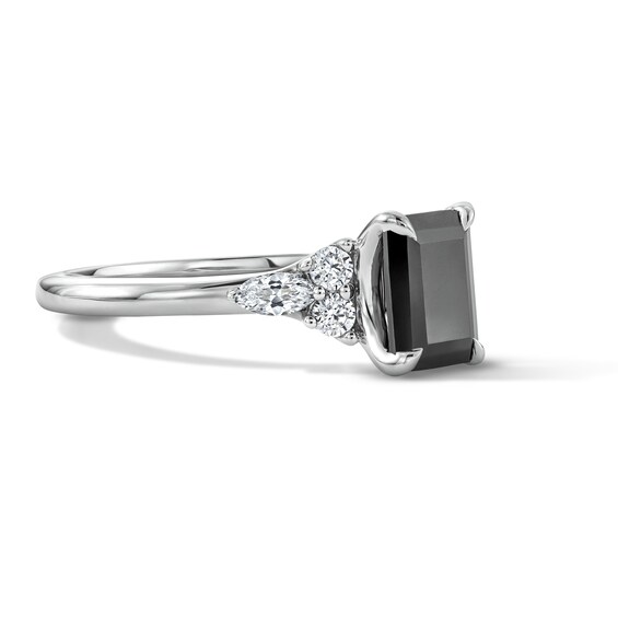1-3/4 CT. T.w. Emerald-Cut Black and White Diamond Engagement Ring in 14K White Gold
