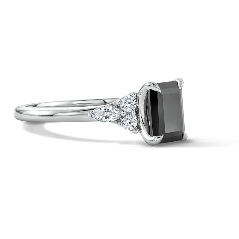 Main Image 4 of 1-3/4 CT. T.W. Emerald-Cut Black and White Diamond Engagement Ring in 14K White Gold