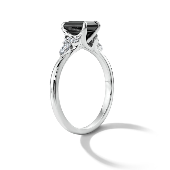 1-3/4 CT. T.w. Emerald-Cut Black and White Diamond Engagement Ring in 14K White Gold