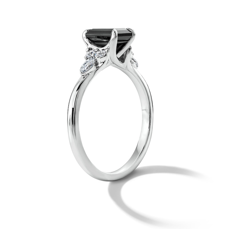 Main Image 5 of 1-3/4 CT. T.W. Emerald-Cut Black and White Diamond Engagement Ring in 14K White Gold
