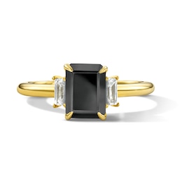 2-1/4 CT. T.W. Emerald-Cut Black and White Diamond Three-Stone Ring in 14K Gold