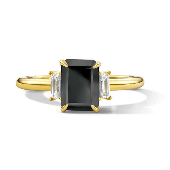 2-1/4 CT. T.w. Emerald-Cut Black and White Diamond Three-Stone Ring in 14K Gold