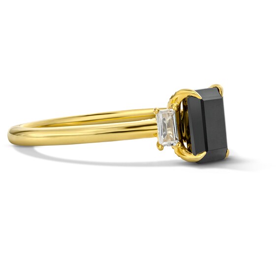 2-1/4 CT. T.w. Emerald-Cut Black and White Diamond Three-Stone Ring in 14K Gold