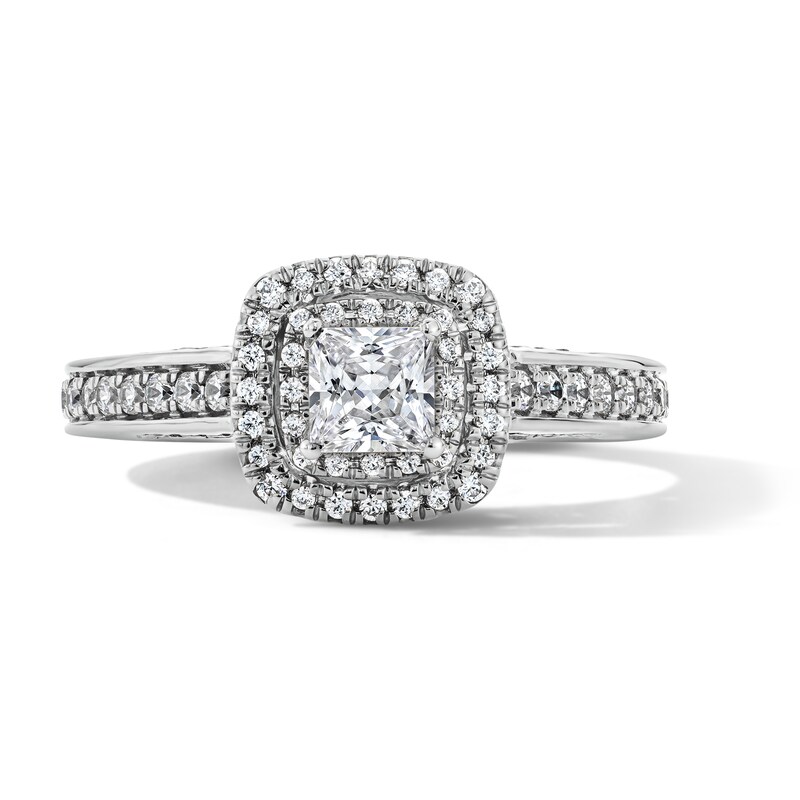 Main Image 1 of 3/4 CT. T.W. Princess-Cut Lab-Grown Diamond Double Frame Engagement Ring in Sterling Silver (F/VS2)