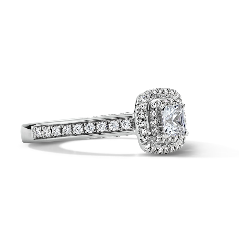 Main Image 4 of 3/4 CT. T.W. Princess-Cut Lab-Grown Diamond Double Frame Engagement Ring in Sterling Silver (F/VS2)