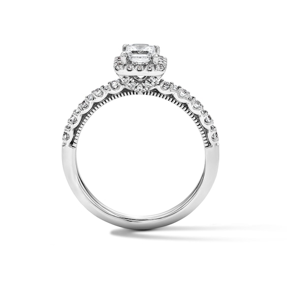 3/4 CT. T.w. Princess-Cut Lab-Grown Diamond Frame Engagement Ring in Sterling Silver (F/Vs2)
