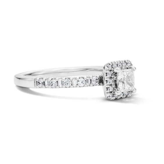 3/4 CT. T.w. Princess-Cut Lab-Grown Diamond Frame Engagement Ring in Sterling Silver (F/Vs2)