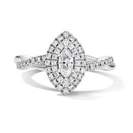 1/2 CT. T.W. Marquise-Cut Lab-Grown Diamond Frame Twist Shank Engagement Ring in Sterling Silver (F/VS2)
