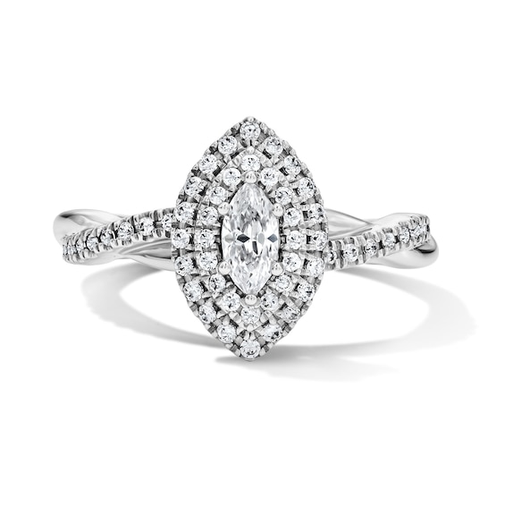 1/2 CT. T.w. Marquise-Cut Lab-Grown Diamond Frame Twist Shank Engagement Ring in Sterling Silver (F/Vs2)