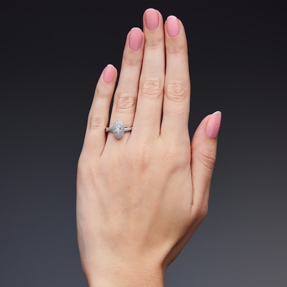 1/2 CT. T.w. Marquise-Cut Lab-Grown Diamond Frame Twist Shank Engagement Ring in Sterling Silver (F/Vs2)