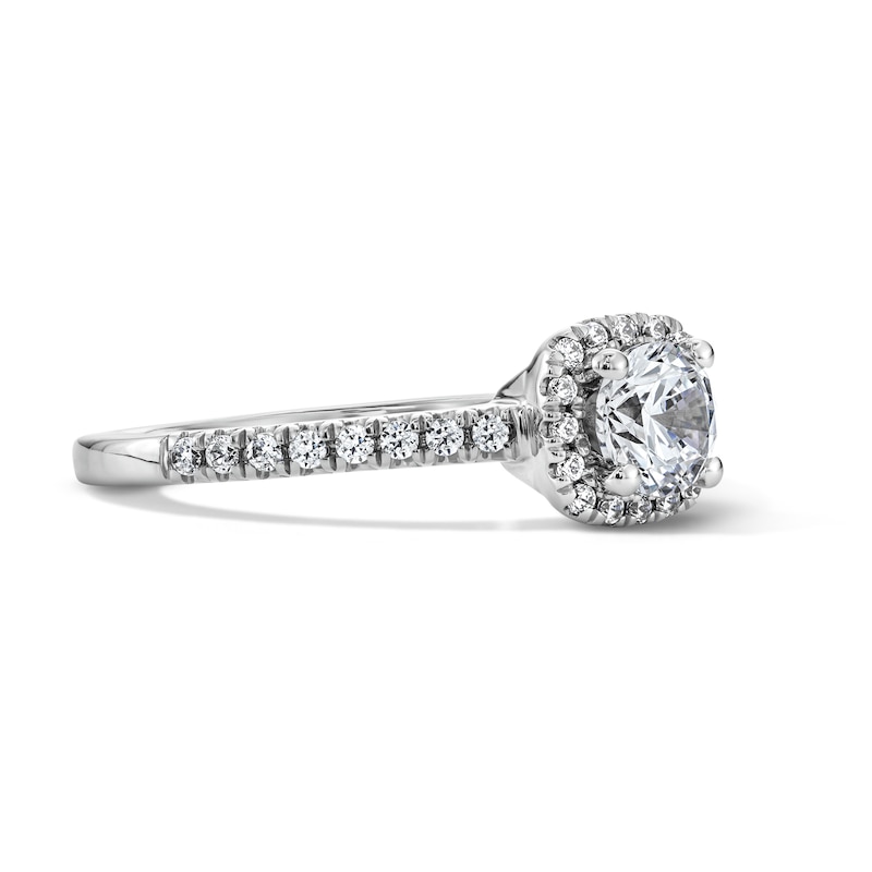 Main Image 4 of 3/4 CT. T.W. Round Lab-Grown Diamond Cushion Frame Ring in Sterling Silver (F/VS2)