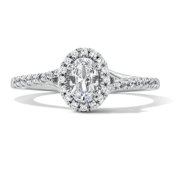 3/4 CT. T.w. Oval Lab-Grown Diamond Frame Engagement Ring in Sterling Silver (F/Vs2)