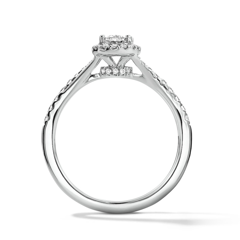 Main Image 3 of 3/4 CT. T.W. Oval Lab-Grown Diamond Frame Engagement Ring in Sterling Silver (F/VS2)