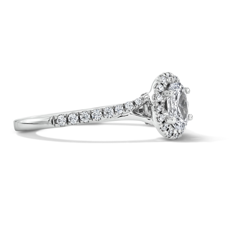 Main Image 4 of 3/4 CT. T.W. Oval Lab-Grown Diamond Frame Engagement Ring in Sterling Silver (F/VS2)