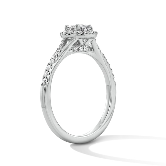 3/4 CT. T.w. Oval Lab-Grown Diamond Frame Engagement Ring in Sterling Silver (F/Vs2)