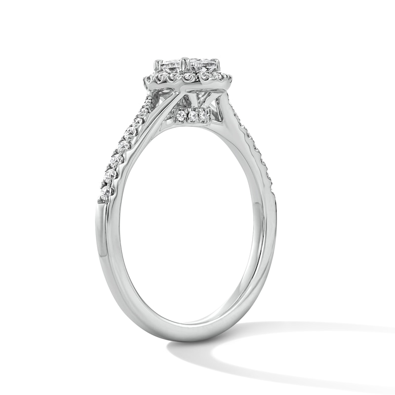 Main Image 5 of 3/4 CT. T.W. Oval Lab-Grown Diamond Frame Engagement Ring in Sterling Silver (F/VS2)