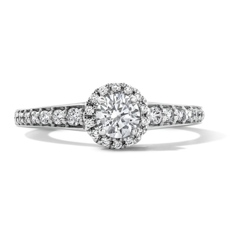 Main Image 1 of 3/4 CT. T.W. Round Lab-Grown Diamond Frame Engagement Ring in Sterling Silver (F/VS2)