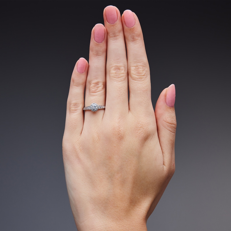 Main Image 2 of 3/4 CT. T.W. Round Lab-Grown Diamond Frame Engagement Ring in Sterling Silver (F/VS2)