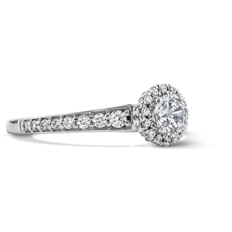 Main Image 4 of 3/4 CT. T.W. Round Lab-Grown Diamond Frame Engagement Ring in Sterling Silver (F/VS2)