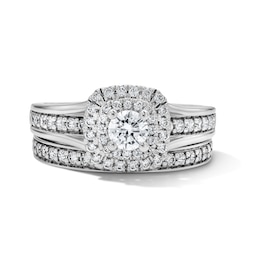 1 CT. T.W. Round Lab-Grown Diamond Cushion Frame Bridal Set in Sterling Silver (F/VS2)