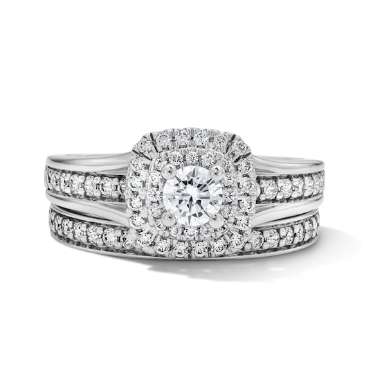 1 CT. T.w. Round Lab-Grown Diamond Cushion Frame Bridal Set in Sterling Silver (F/Vs2)