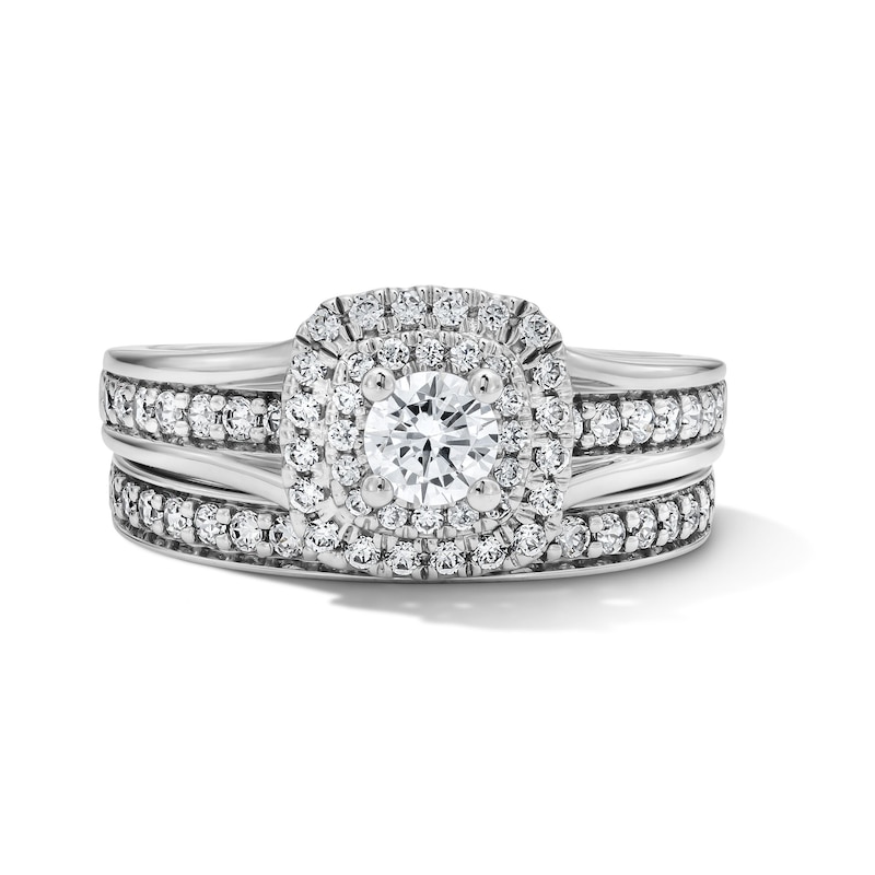 Main Image 1 of 1 CT. T.W. Round Lab-Grown Diamond Cushion Frame Bridal Set in Sterling Silver (F/VS2)
