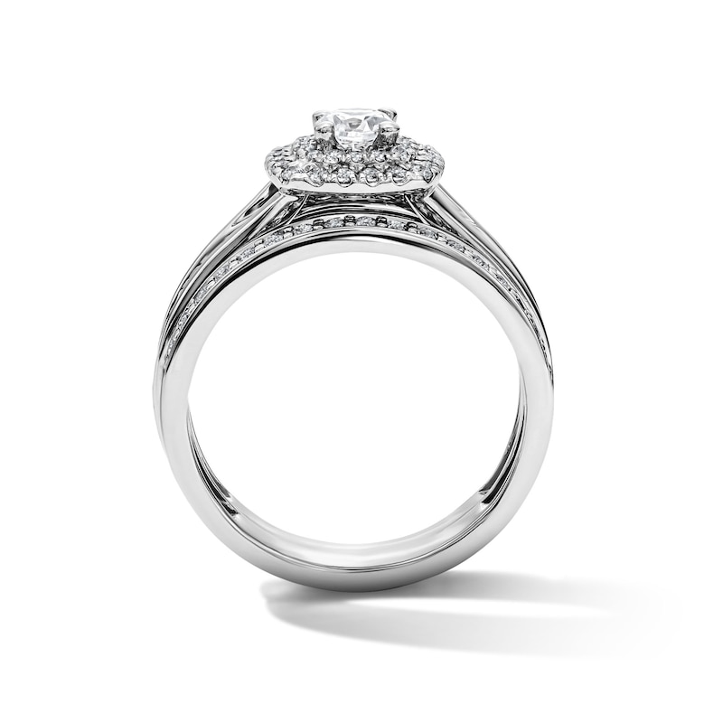 Main Image 3 of 1 CT. T.W. Round Lab-Grown Diamond Cushion Frame Bridal Set in Sterling Silver (F/VS2)
