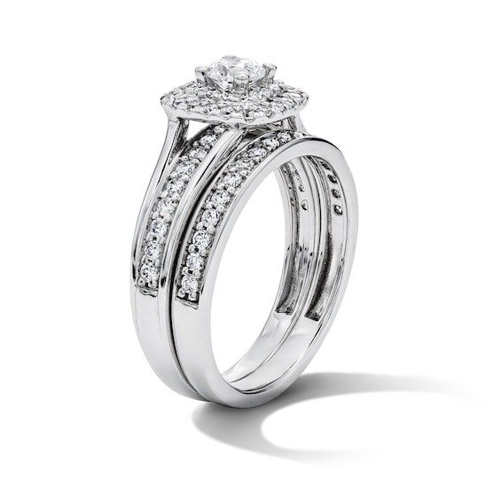 1 CT. T.w. Round Lab-Grown Diamond Cushion Frame Bridal Set in Sterling Silver (F/Vs2)