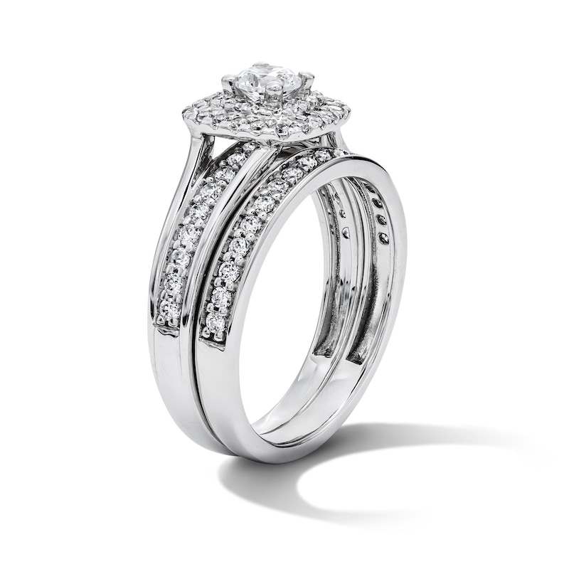 Main Image 5 of 1 CT. T.W. Round Lab-Grown Diamond Cushion Frame Bridal Set in Sterling Silver (F/VS2)