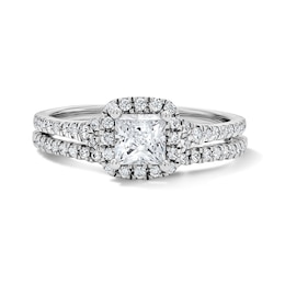 1 CT. T.W. Princess-Cut Lab-Grown Diamond Frame Bridal Set in Sterling Silver