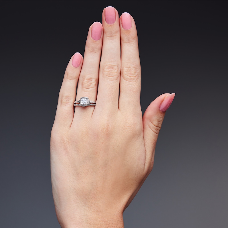 Main Image 2 of 1 CT. T.W. Princess-Cut Lab-Grown Diamond Frame Bridal Set in Sterling Silver