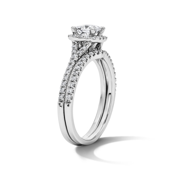 1 CT. T.w. Princess-Cut Lab-Grown Diamond Frame Bridal Set in Sterling Silver