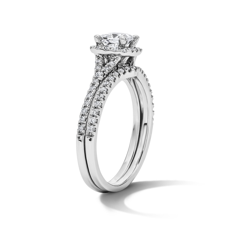 Main Image 5 of 1 CT. T.W. Princess-Cut Lab-Grown Diamond Frame Bridal Set in Sterling Silver