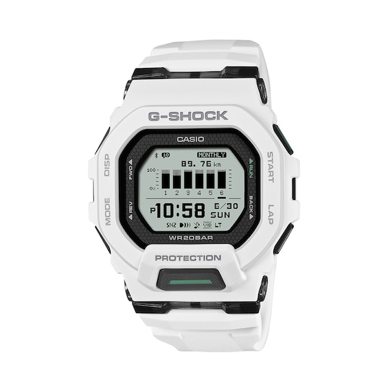 Casio G-Shock Move Tracker Digital Watch with Black Dial and White Resin Strap (Model: Gbd200-7)