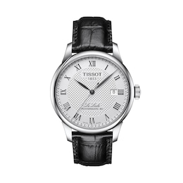 Men's Tissot Le Locle Powermatic 80 Automatic Watch with Silver-Tone Dial Black Leather Strap (Model: T0064071603300)