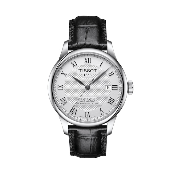 Men's Tissot Le Locle Powermatic 80 Automatic Watch with Silver-Tone Dial Black Leather Strap (Model: T0064071603300)