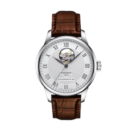 Men's Tissot Le Locle Open Heart Powermatic 80 Automatic Watch with Brown Leather Strap (Model: T0064071603301)