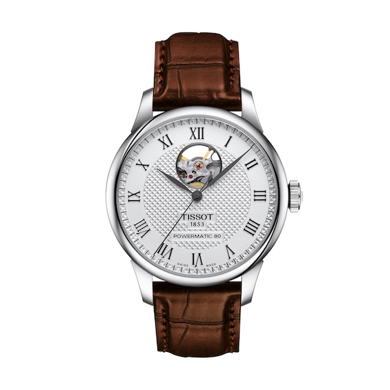 Men's Tissot Le Locle Open Heart Powermatic 80 Automatic Watch with Brown Leather Strap (Model: T0064071603301)
