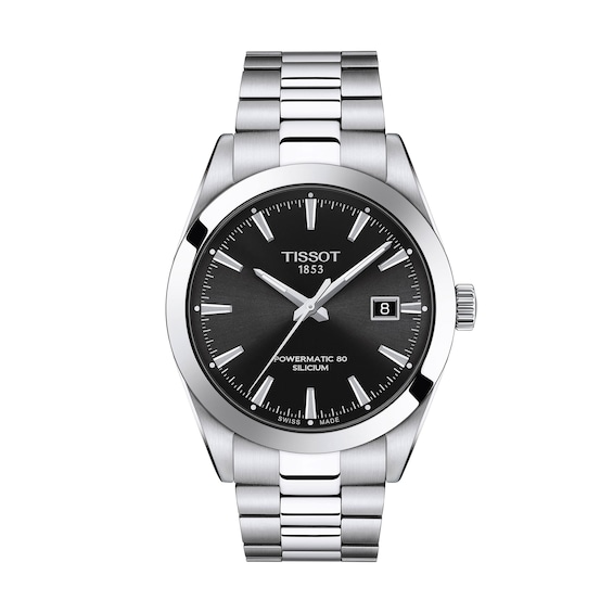 Men's Tissot Gentleman Powermatic 80 Silicium Automatic Watch with Black Dial (Model: T1274071105100)