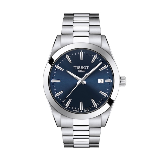 Men's Tissot Gentleman Analog Watch with Navy Dial and Stainless Steel Bracelet (Model: T1274101104100)