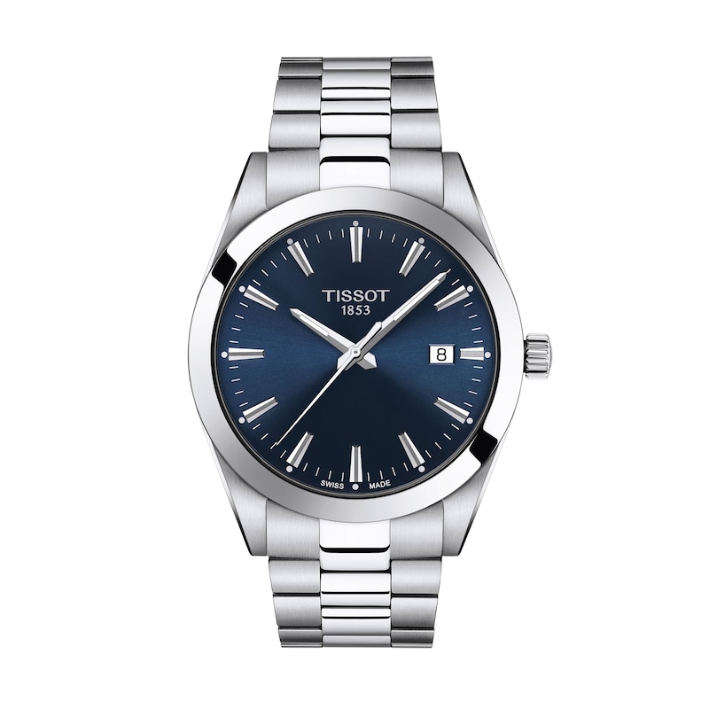 Main Image 1 of Men's Tissot Gentleman Analog Watch with Navy Dial and Stainless Steel Bracelet (Model: T1274101104100)