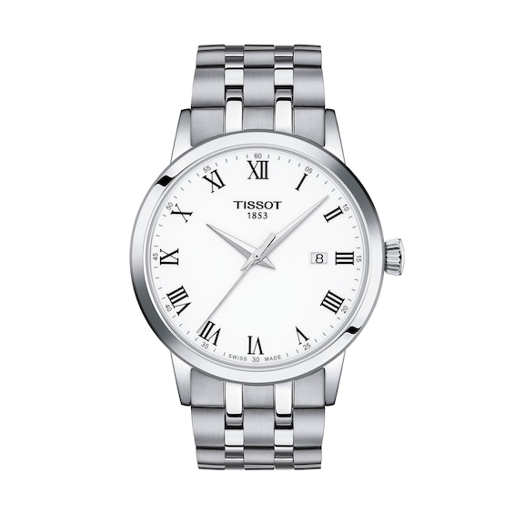 Men's Tissot Classic Dream Analog Watch with White Dial and Stainless Steel Bracelet (Model: T1294101101300)