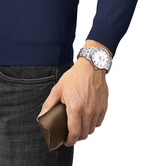 Men's Tissot Classic Dream Analog Watch with White Dial and Stainless Steel Bracelet (Model: T1294101101300)