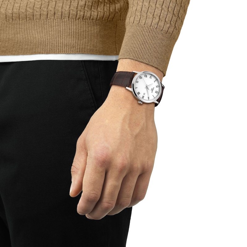 Main Image 5 of Men's Tissot Classic Dream Analog Watch with White Dial and Brown Leather Strap (Model: T1294101601300)