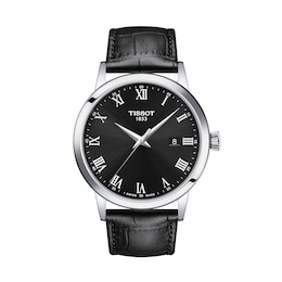 Men's Tissot Classic Dream Analog Watch with Black Dial and Black Leather Strap (Model: T1294101605300)