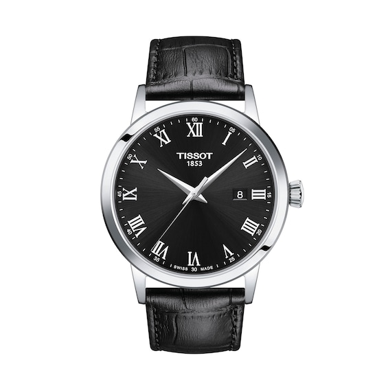 Men's Tissot Classic Dream Analog Watch with Black Dial and Black Leather Strap (Model: T1294101605300)