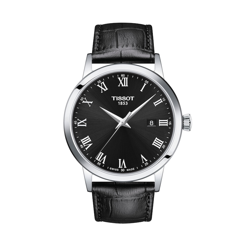 Main Image 1 of Men's Tissot Classic Dream Analog Watch with Black Dial and Black Leather Strap (Model: T1294101605300)