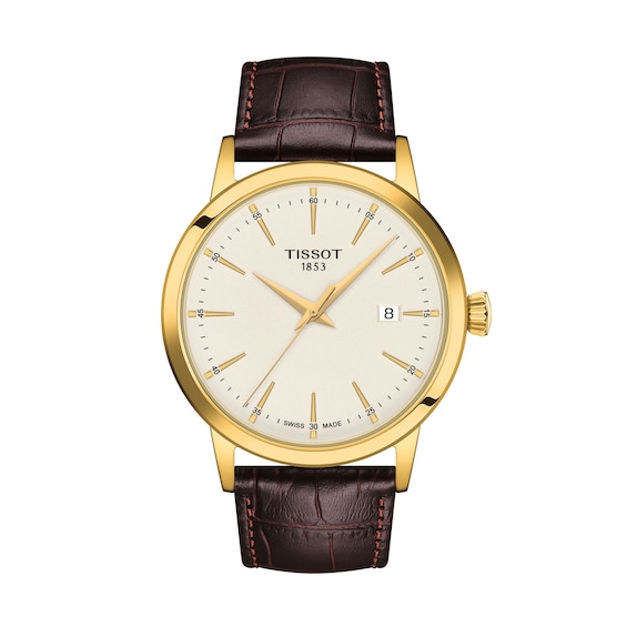 Men’s Tissot Classic Dream Analog Watch with Ivory Dial in Gold-Tone PVD Stainless Steel (Model: T1294103626100)