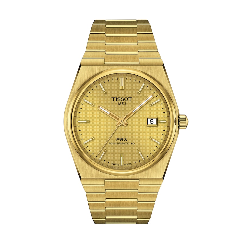 Main Image 1 of Men's Tissot PRX 40mm Powermatic 80 Automatic Watch with Gold-Tone Dial and PVD Bracelet (Model: T1374073302100)